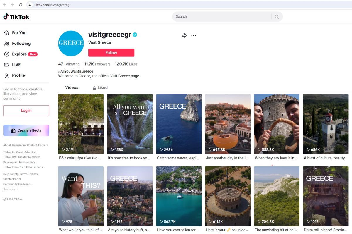 Der offizielle Bericht der Griechischen Nationalen Tourismusorganisation (GNTO) über TikTok.